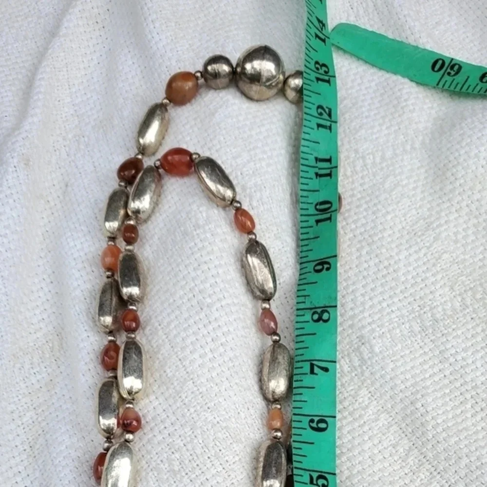 Vintage  Liquid Silver & Carneloan Double strand necklace‎